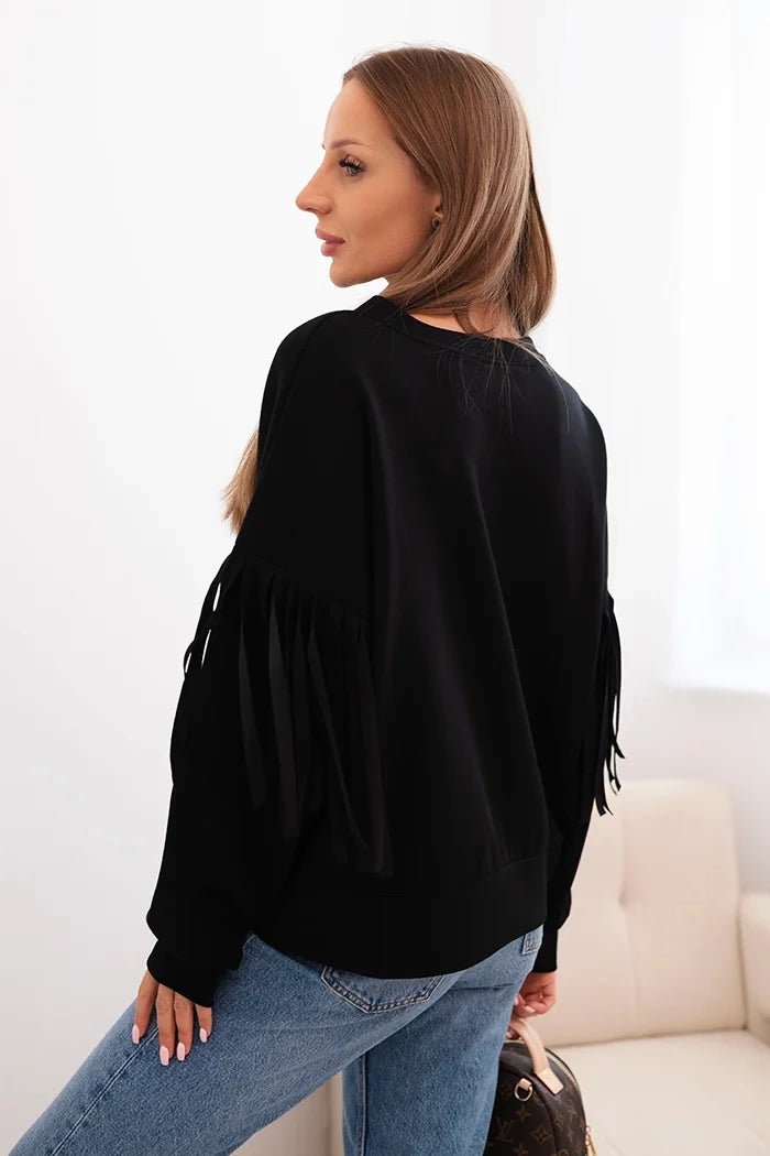 Women's butter - colored sweatshirt with decorative sleeves ART0324 / – Beige цвет / color | Lexline Fashion