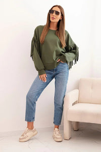 Women's butter - colored sweatshirt with decorative sleeves ART0324 / – Beige цвет / color | Lexline Fashion
