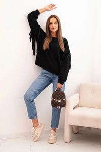 Women's butter - colored sweatshirt with decorative sleeves ART0324 / – Beige цвет / color | Lexline Fashion