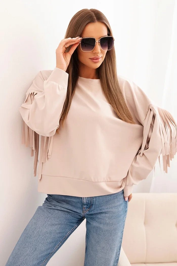 Women's butter - colored sweatshirt with decorative sleeves ART0324 / – Beige цвет / color | Lexline Fashion