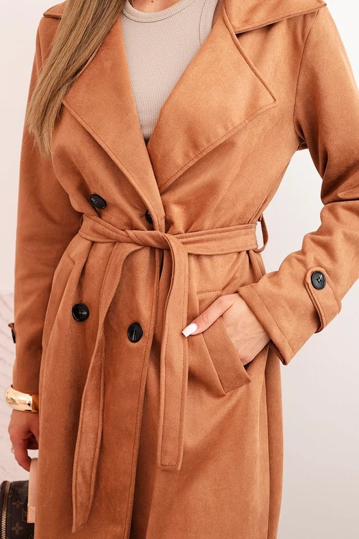 Women's coat tied at the waist with a collar and buttons ART4595 / – Brown цвет / color | Lexline Fashion