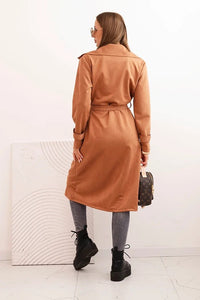 Women's coat tied at the waist with a collar and buttons ART4595 / – Brown цвет / color | Lexline Fashion