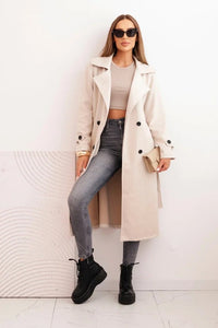 Women's coat tied at the waist with a collar and buttons ART4595 / – Brown цвет / color | Lexline Fashion