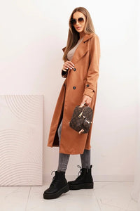 Women's coat tied at the waist with a collar and buttons ART4595 / – Brown цвет / color | Lexline Fashion