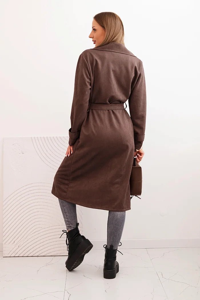 Women's coat tied at the waist with a collar and buttons ART4595 / – Brown цвет / color | Lexline Fashion