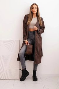 Women's coat tied at the waist with a collar and buttons ART4595 / – Brown цвет / color | Lexline Fashion