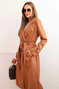 Women's coat tied at the waist with a collar and buttons ART4595 / – Camel цвет / color | Lexline Fashion