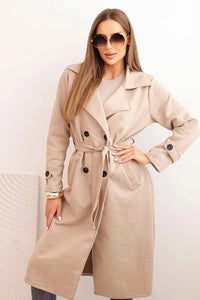 Women's coat tied at the waist with a collar and buttons ART4595 / – Dark Beige цвет / color | Lexline Fashion