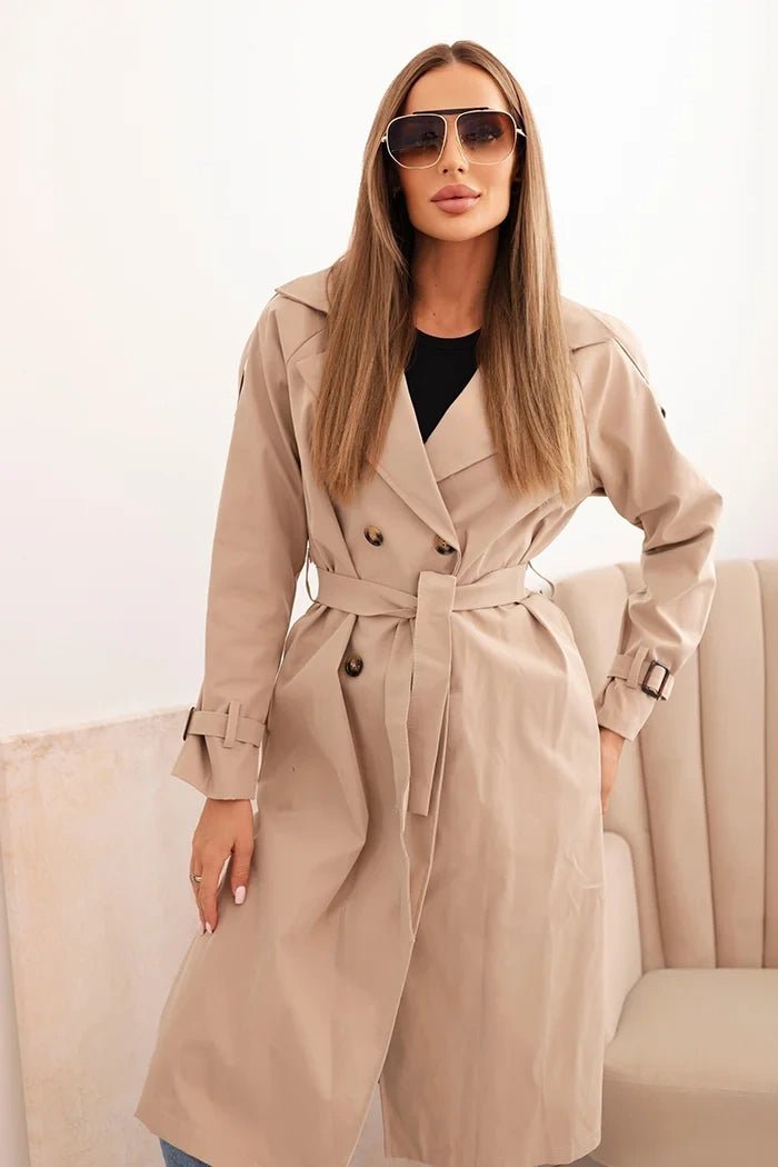 Women's coat tied at the waist with a collar ART4494 / – Beige цвет / color | Lexline Fashion