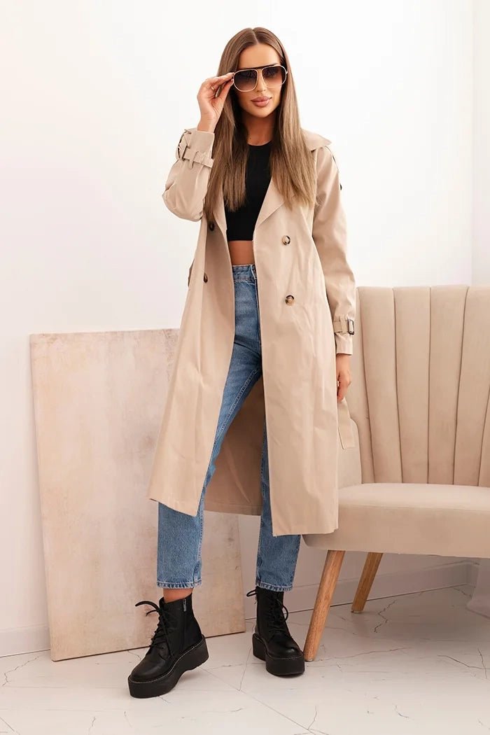 Women's coat tied at the waist with a collar ART4494 / – Beige цвет / color | Lexline Fashion