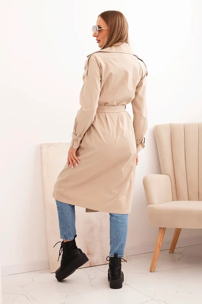 Women's coat tied at the waist with a collar ART4494 / – Beige цвет / color | Lexline Fashion