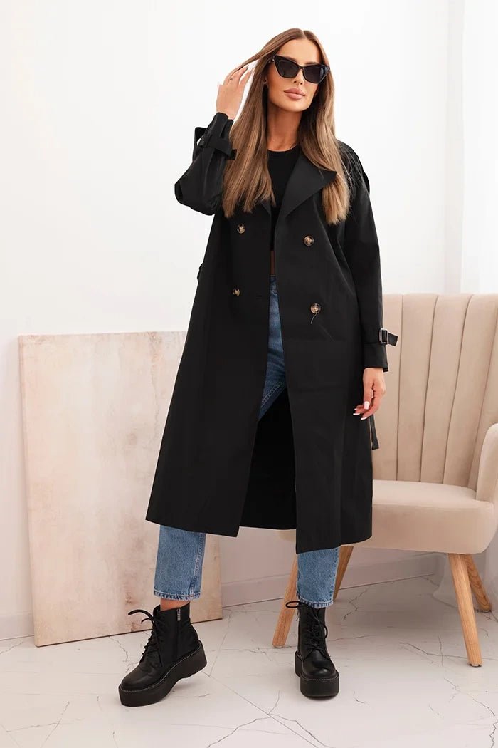 Women's coat tied at the waist with a collar ART4494 / – Black цвет / color | Lexline Fashion