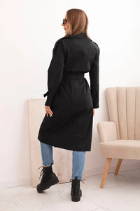 Women's coat tied at the waist with a collar ART4494 / – Black цвет / color | Lexline Fashion