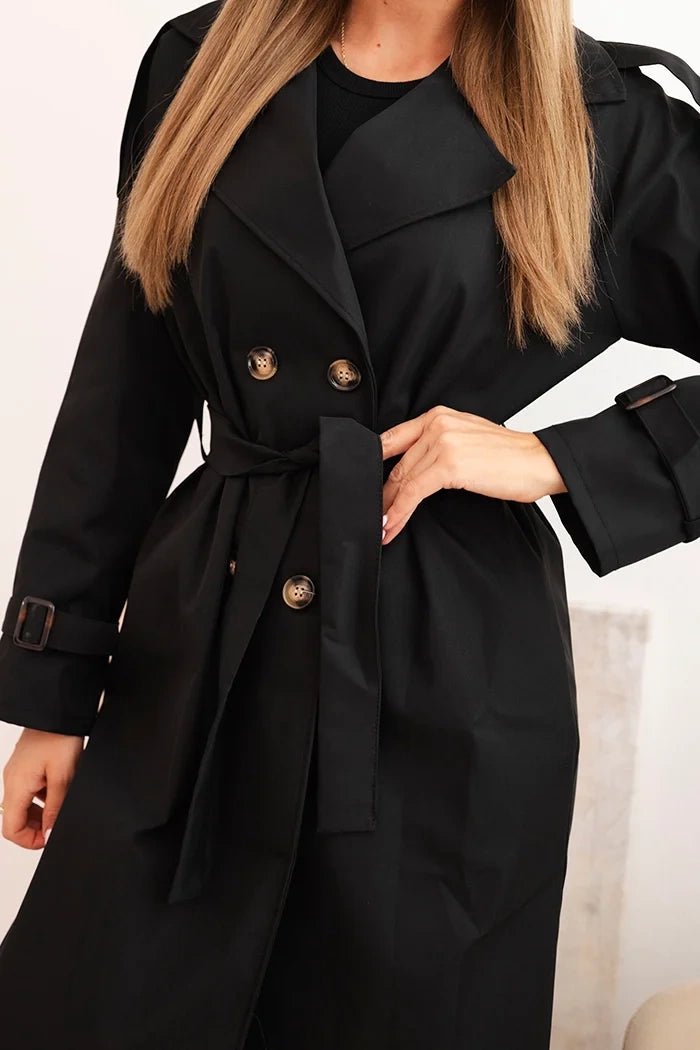 Women's coat tied at the waist with a collar ART4494 / – Black цвет / color | Lexline Fashion