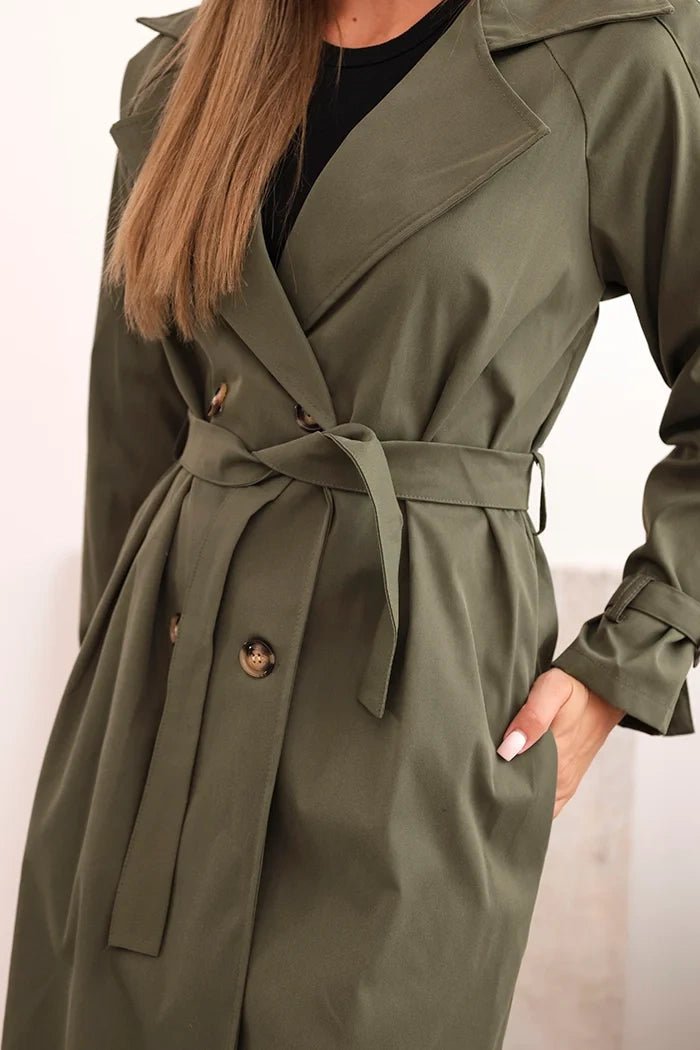 Women's coat tied at the waist with a collar ART4494 / – Khaki цвет / color | Lexline Fashion