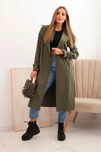 Women's coat tied at the waist with a collar ART4494 / – Khaki цвет / color | Lexline Fashion