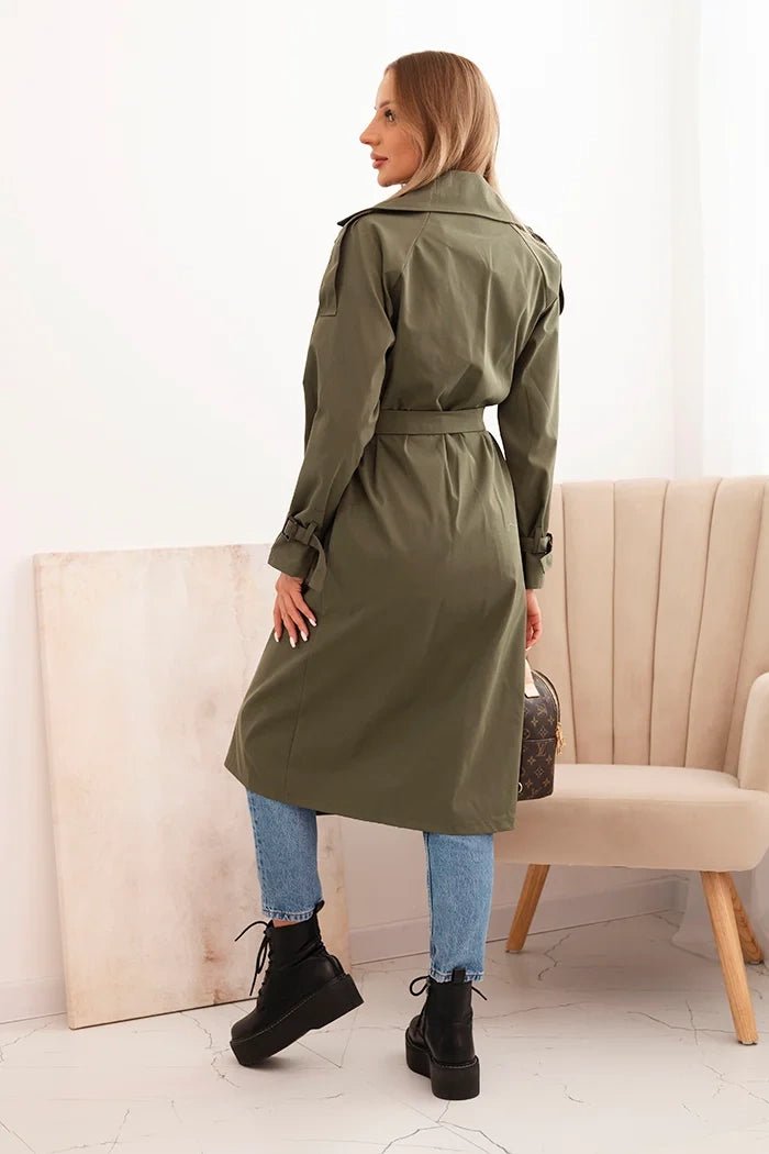 Women's coat tied at the waist with a collar ART4494 / – Khaki цвет / color | Lexline Fashion