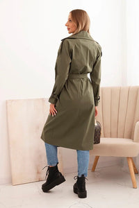 Women's coat tied at the waist with a collar ART4494 / – Khaki цвет / color | Lexline Fashion