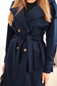 Women's coat tied at the waist with a collar ART4494 / – Navy blue цвет / color | Lexline Fashion