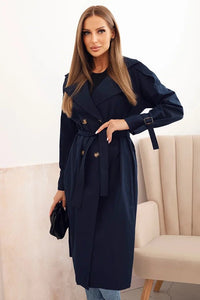 Women's coat tied at the waist with a collar ART4494 / – Navy blue цвет / color | Lexline Fashion