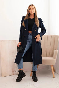 Women's coat tied at the waist with a collar ART4494 / – Navy blue цвет / color | Lexline Fashion
