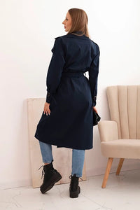 Women's coat tied at the waist with a collar ART4494 / – Navy blue цвет / color | Lexline Fashion