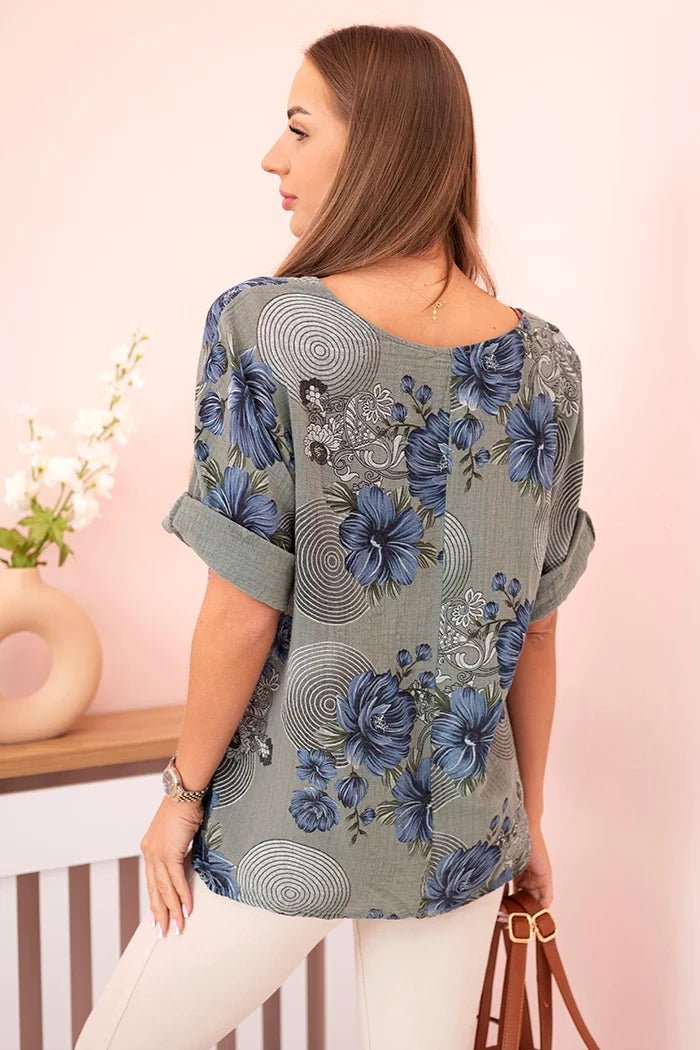 Women's cotton blouse 22003 - 1 / – Khaki цвет / color | Lexline Fashion