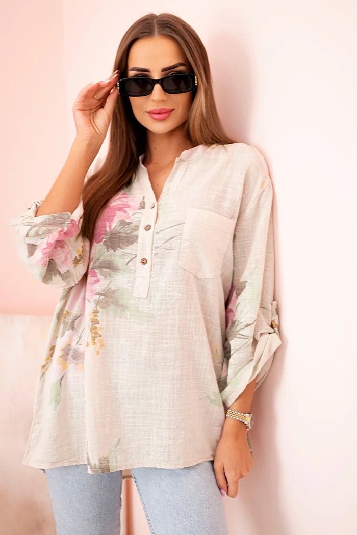 Women's cotton blouse ART10062 / – Beige цвет / color | Lexline Fashion
