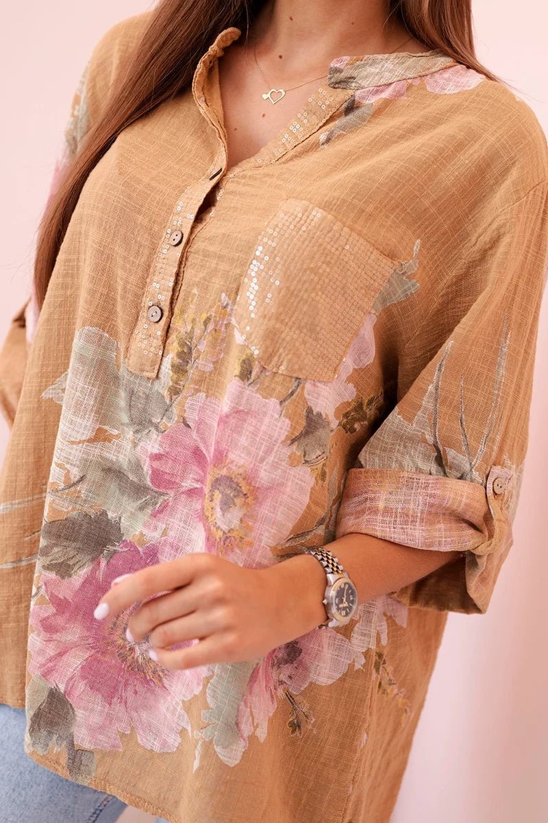 Women's cotton blouse ART10062 / – Camel цвет / color | Lexline Fashion