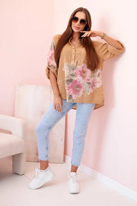 Women's cotton blouse ART10062 / – Camel цвет / color | Lexline Fashion