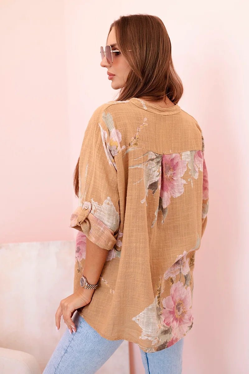 Women's cotton blouse ART10062 / – Camel цвет / color | Lexline Fashion