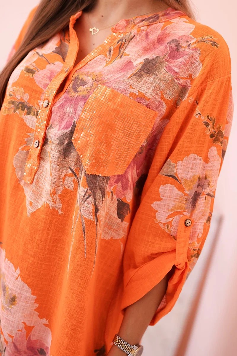 Women's cotton blouse ART10062 / – Orange цвет / color | Lexline Fashion