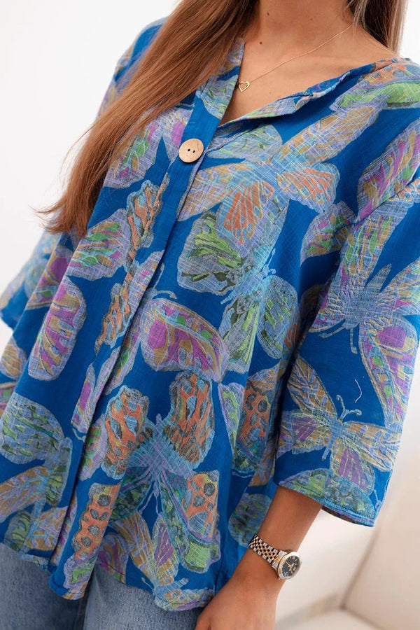 Women's cotton blouse with a pattern ART10881 / – Blue cornflower цвет / color | Lexline Fashion