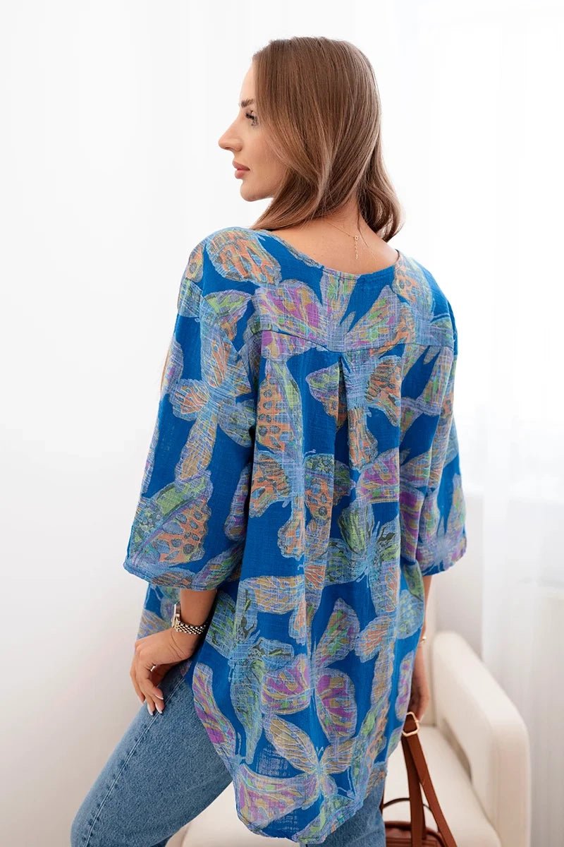 Women's cotton blouse with a pattern ART10881 / – Blue cornflower цвет / color | Lexline Fashion