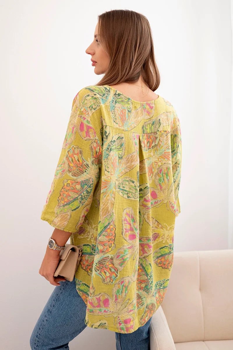 Women's cotton blouse with a pattern ART10881 / – Kiwi цвет / color | Lexline Fashion