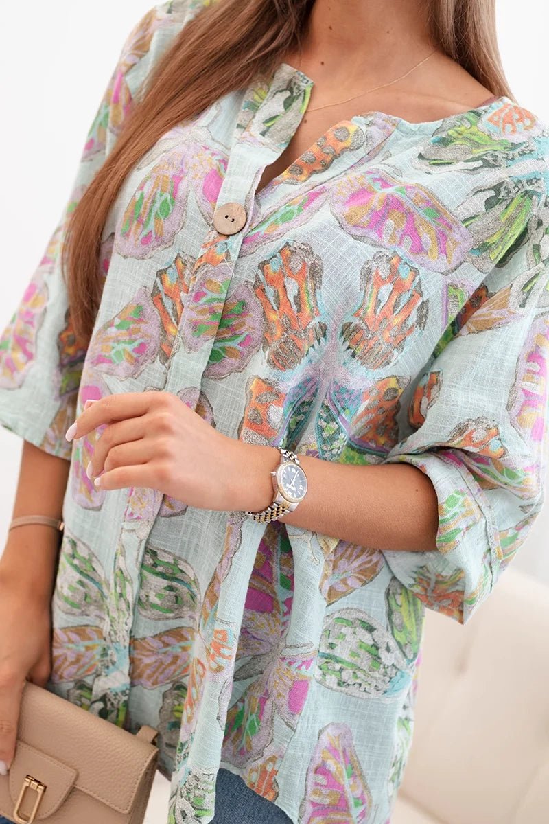 Women's cotton blouse with a pattern ART10881 / – Mint цвет / color | Lexline Fashion