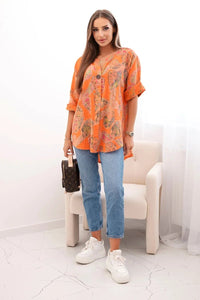 Women's cotton blouse with a pattern ART10881 / – Orange цвет / color | Lexline Fashion