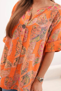 Women's cotton blouse with a pattern ART10881 / – Orange цвет / color | Lexline Fashion