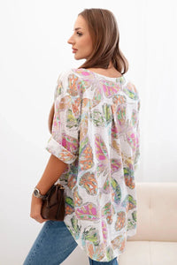 Women's cotton blouse with a pattern ART10881 / – White цвет / color | Lexline Fashion