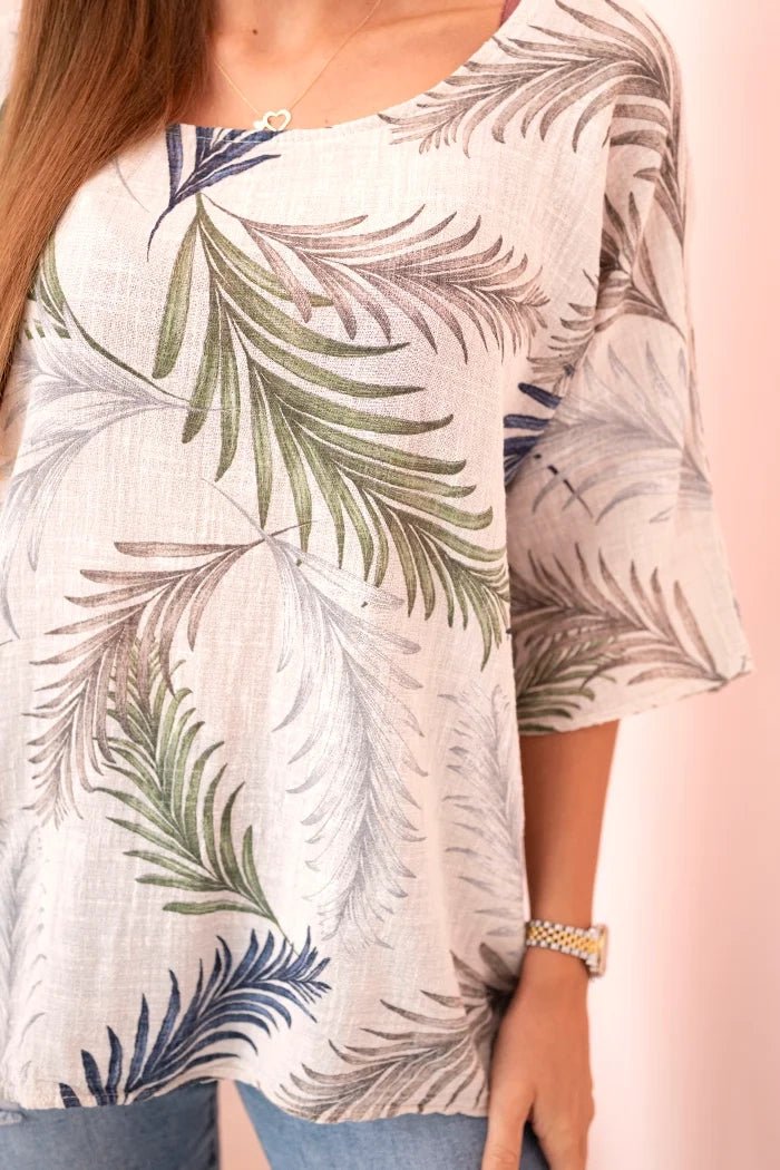 Women's cotton blouse with a print 22003 / – Beige цвет / color | Lexline Fashion