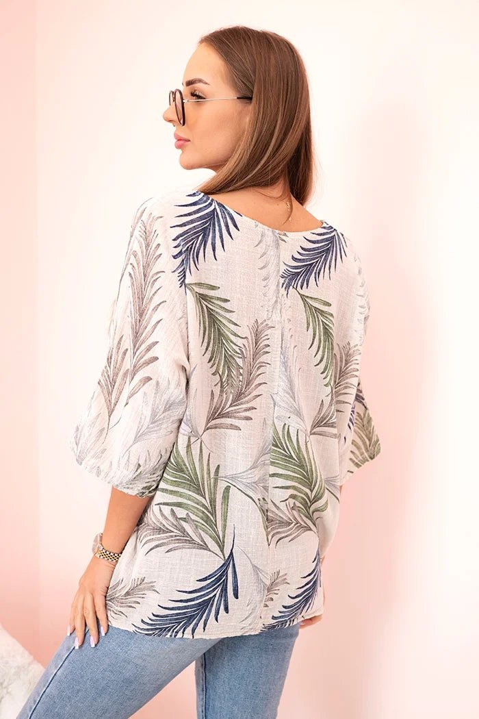 Women's cotton blouse with a print 22003 / – Beige цвет / color | Lexline Fashion
