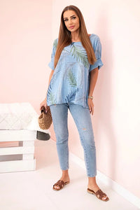 Women's cotton blouse with a print 22003 / – Jeans цвет / color | Lexline Fashion