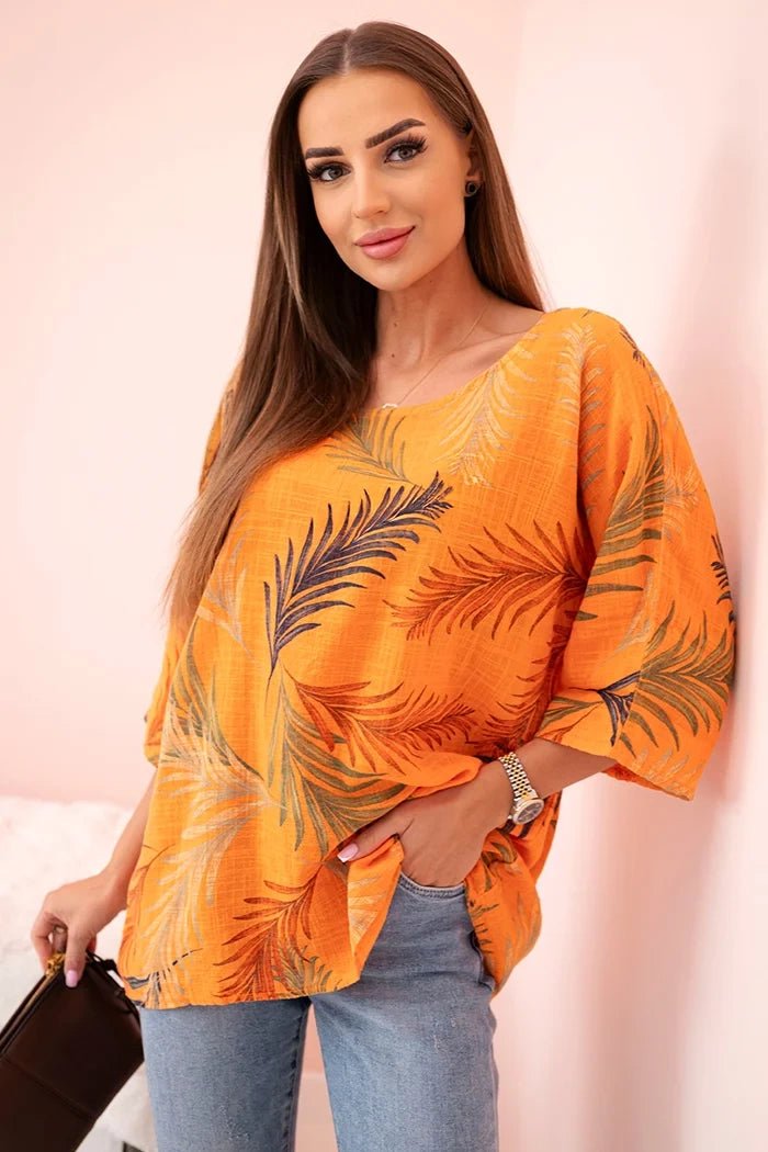Women's cotton blouse with a print 22003 / – Orange цвет / color | Lexline Fashion