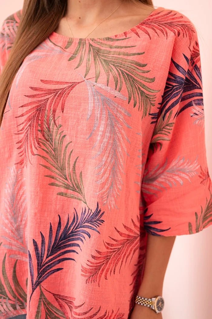 Women's cotton blouse with a print 22003 / – Raspberry цвет / color | Lexline Fashion