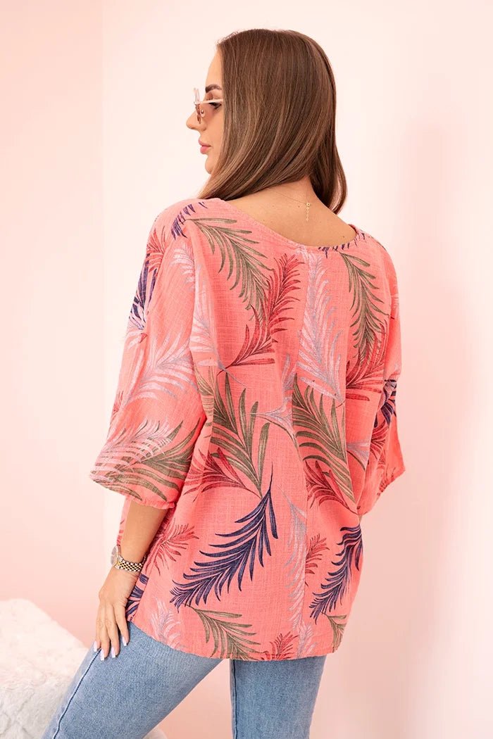 Women's cotton blouse with a print 22003 / – Raspberry цвет / color | Lexline Fashion