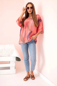 Women's cotton blouse with a print 22003 / – Raspberry цвет / color | Lexline Fashion