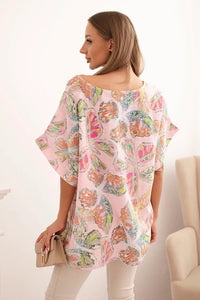 Women's cotton blouse with butterfly motif and short sleeves ART10739 - 2 / – Candy pink цвет / color | Lexline Fashion