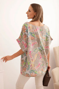 Women's cotton blouse with butterfly motif and short sleeves ART10739 - 2 / – Fango цвет / color | Lexline Fashion