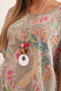 Women's cotton blouse with butterfly motif and short sleeves ART10739 - 2 / – Fango цвет / color | Lexline Fashion