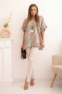 Women's cotton blouse with butterfly motif and short sleeves ART10739 - 2 / – Fango цвет / color | Lexline Fashion